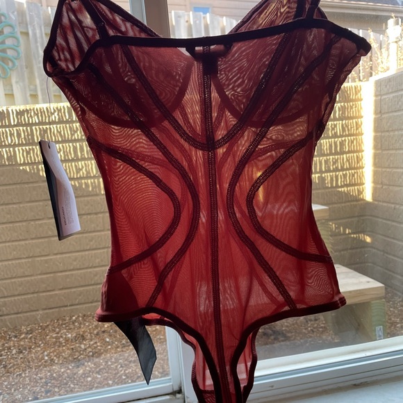 𝗡𝗪𝗧 GUESS spicy orange bodysuit mesh transparent contour sienna clay XS MELINDA - Picture 8 of 12